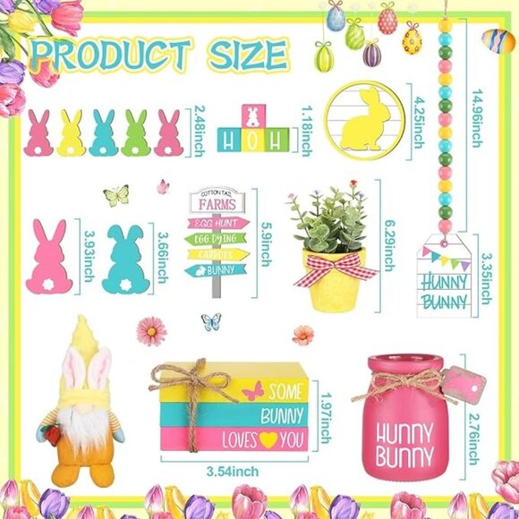 16 Solid Wood Pieces for Easter Tiered Tray Center Piece Decor with String Light - Picture 2 of 8